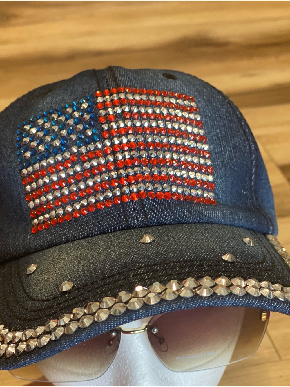 Denim Rhinestone American Flag Baseball Cap